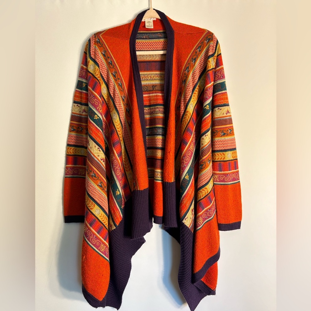 ANTHROPOLOGIE FREEWAY OPEN FRONT WATERFALL DRAPE CARDIGAN BOHO FALL COLORS MED